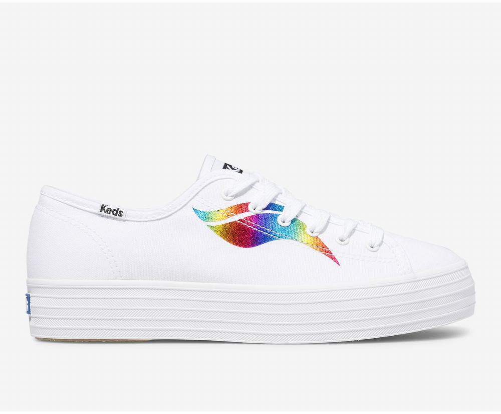 Women's Keds Triple Kick Rainbow Wave Platform Shoes White Multicolor 1068479YE - South Africa